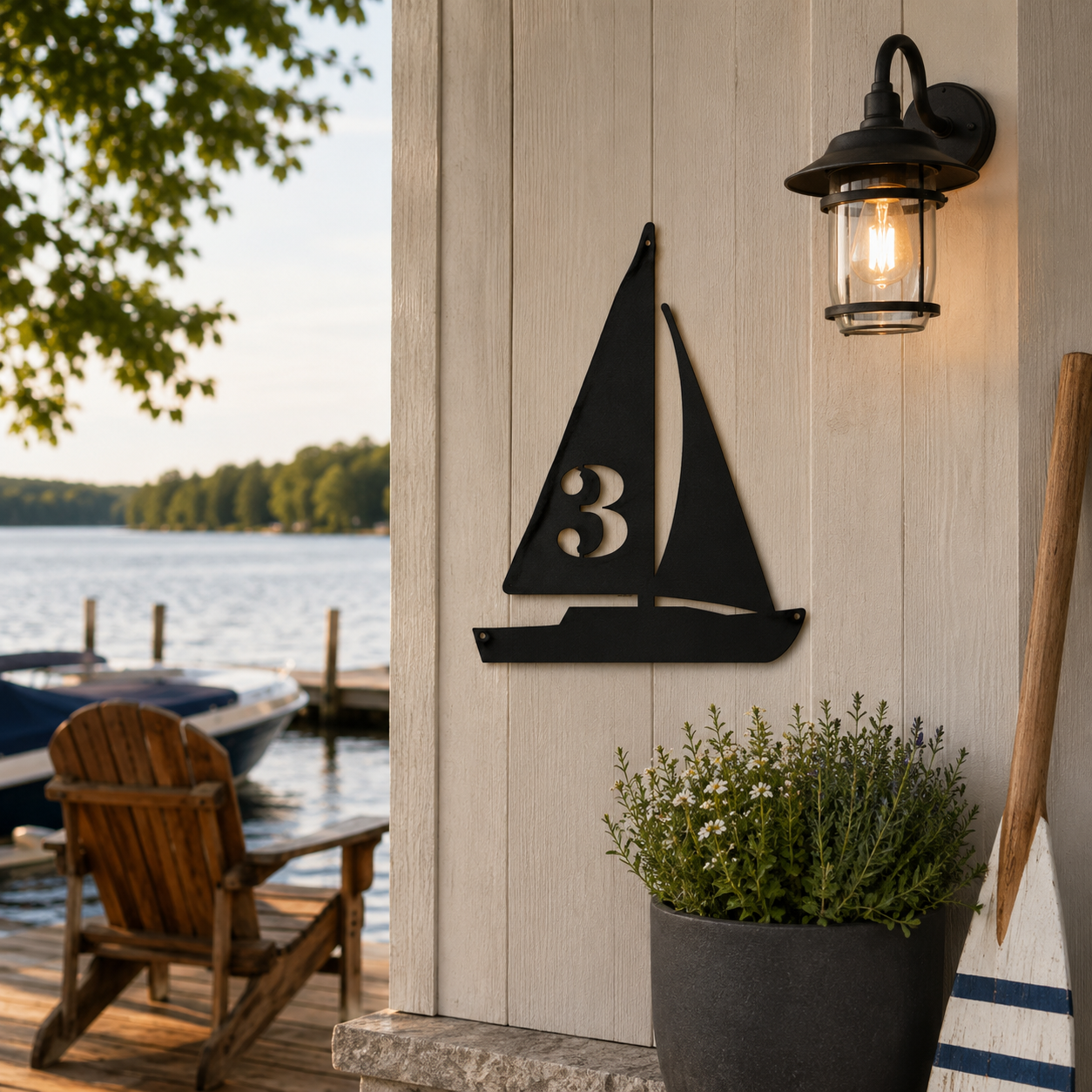 Personalized Sailboat Metal House Number Sign