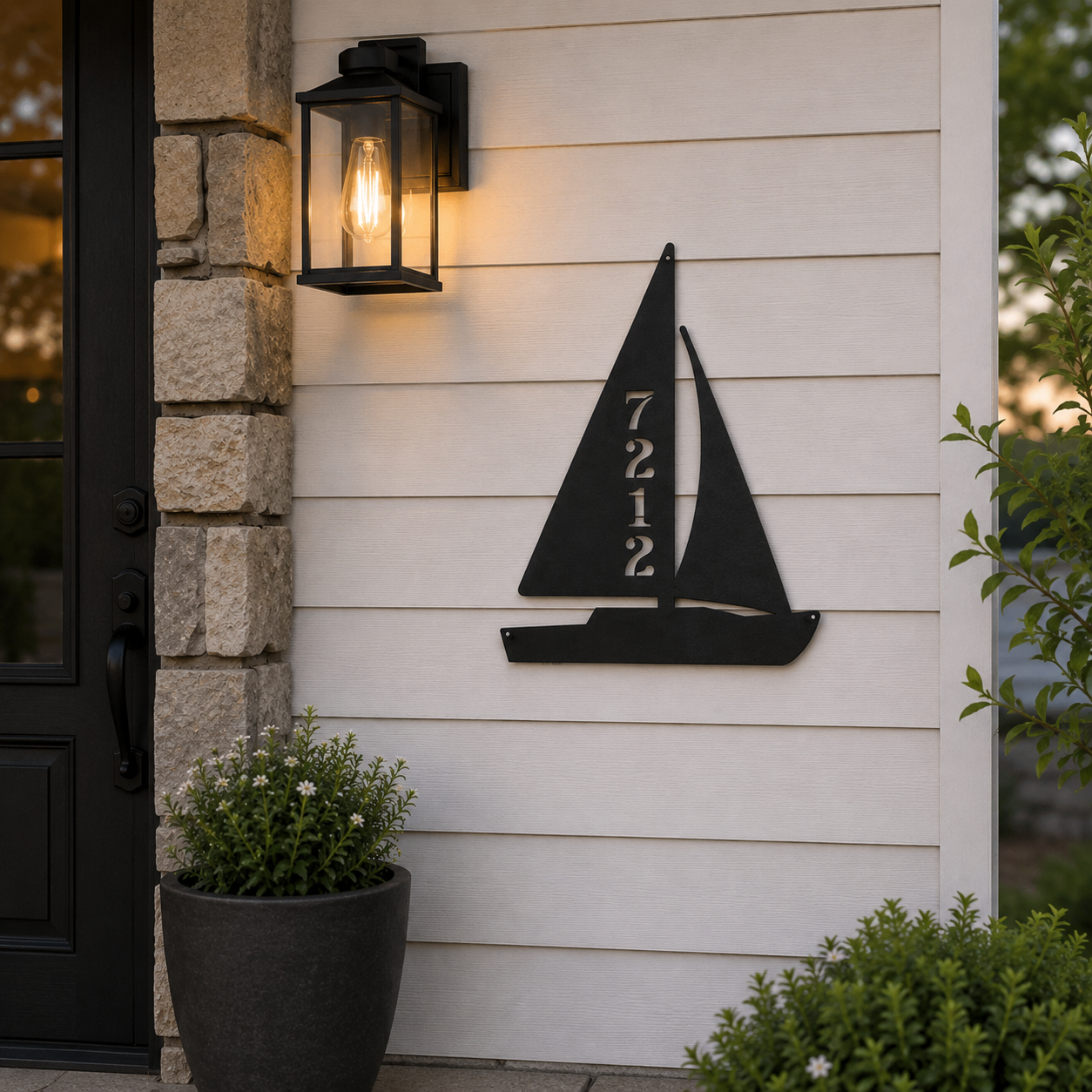 Personalized Sailboat Metal House Number Sign