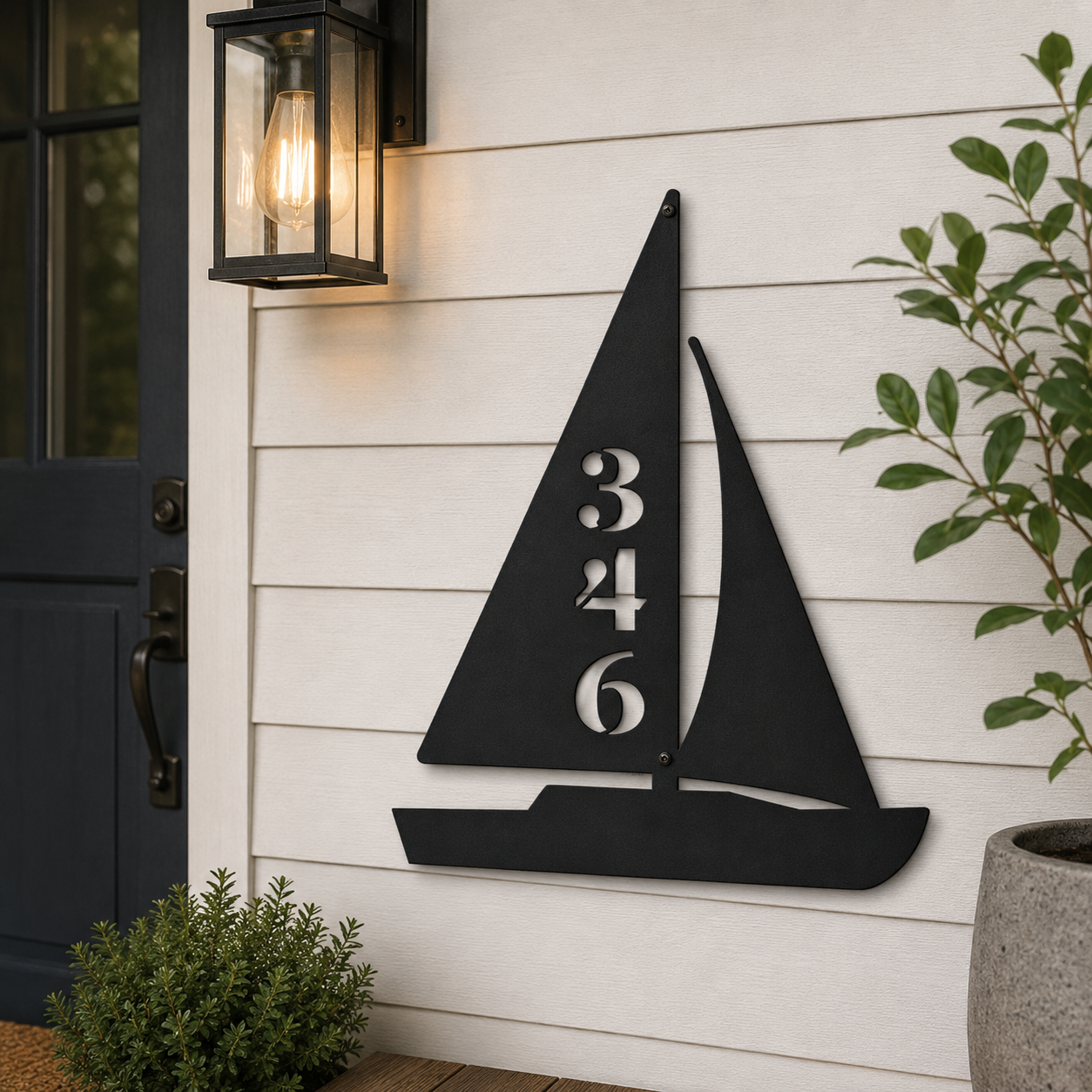 Personalized Sailboat Metal House Number Sign