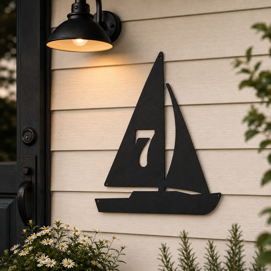 Personalized Sailboat Metal House Number Sign