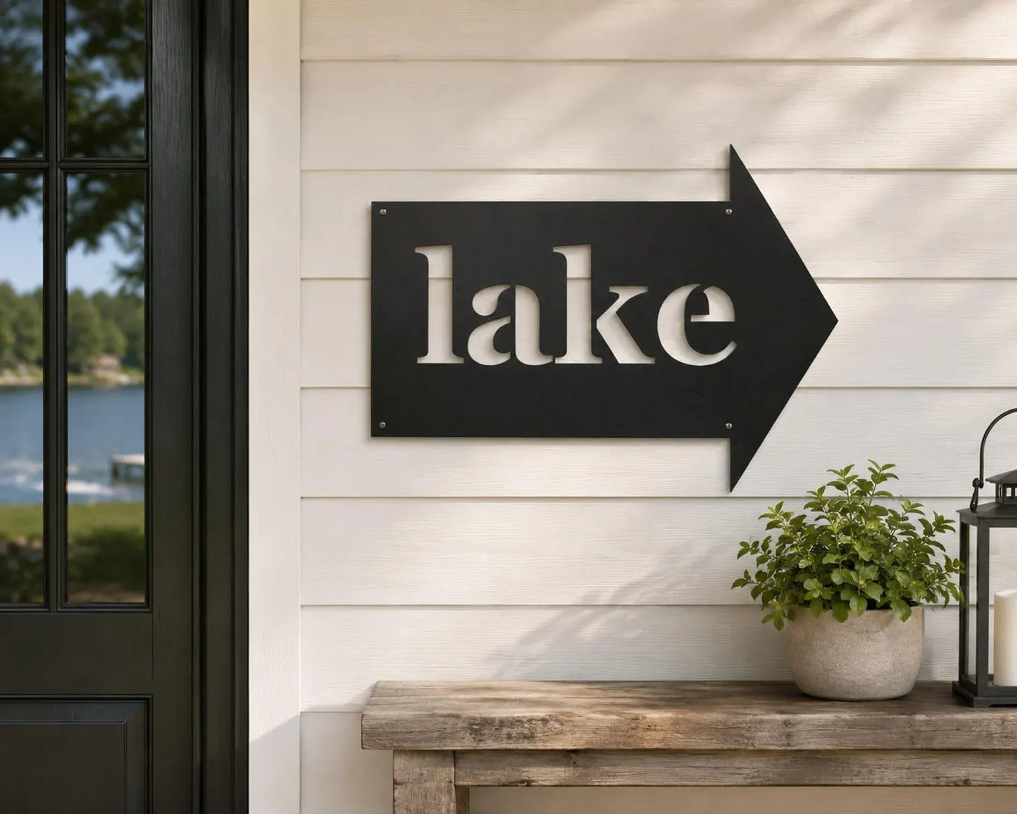 Lake Arrow Metal Sign, Lake House Directional Sign, Outdoor Lake Decor, Metal Lake Wall Art, Cabin Sign, Lake Gift