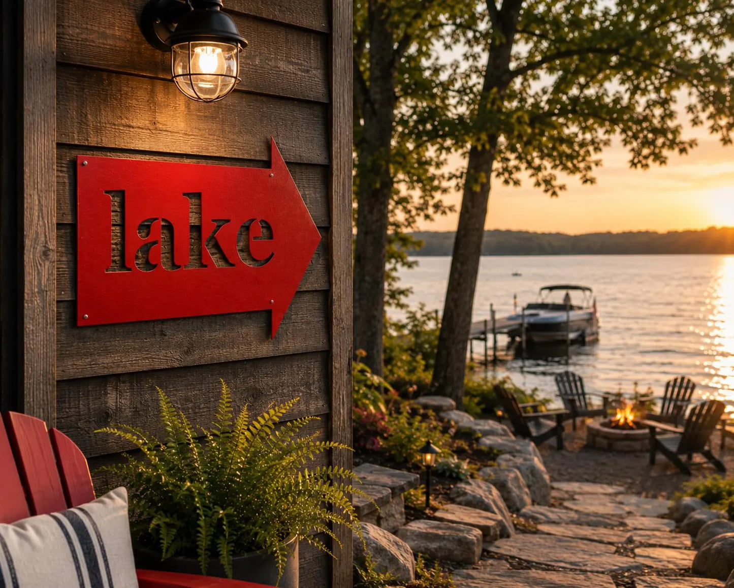 Lake Arrow Metal Sign, Lake House Directional Sign, Outdoor Lake Decor, Metal Lake Wall Art, Cabin Sign, Lake Gift