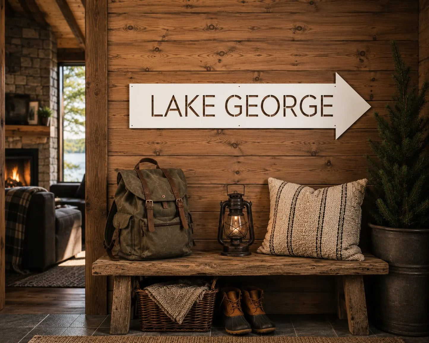 Personalized Lake Arrow Sign, Custom Lake Name Metal Sign, Lake House Decor, Directional Arrow Wall Art, Cabin Sign, Lake Gift