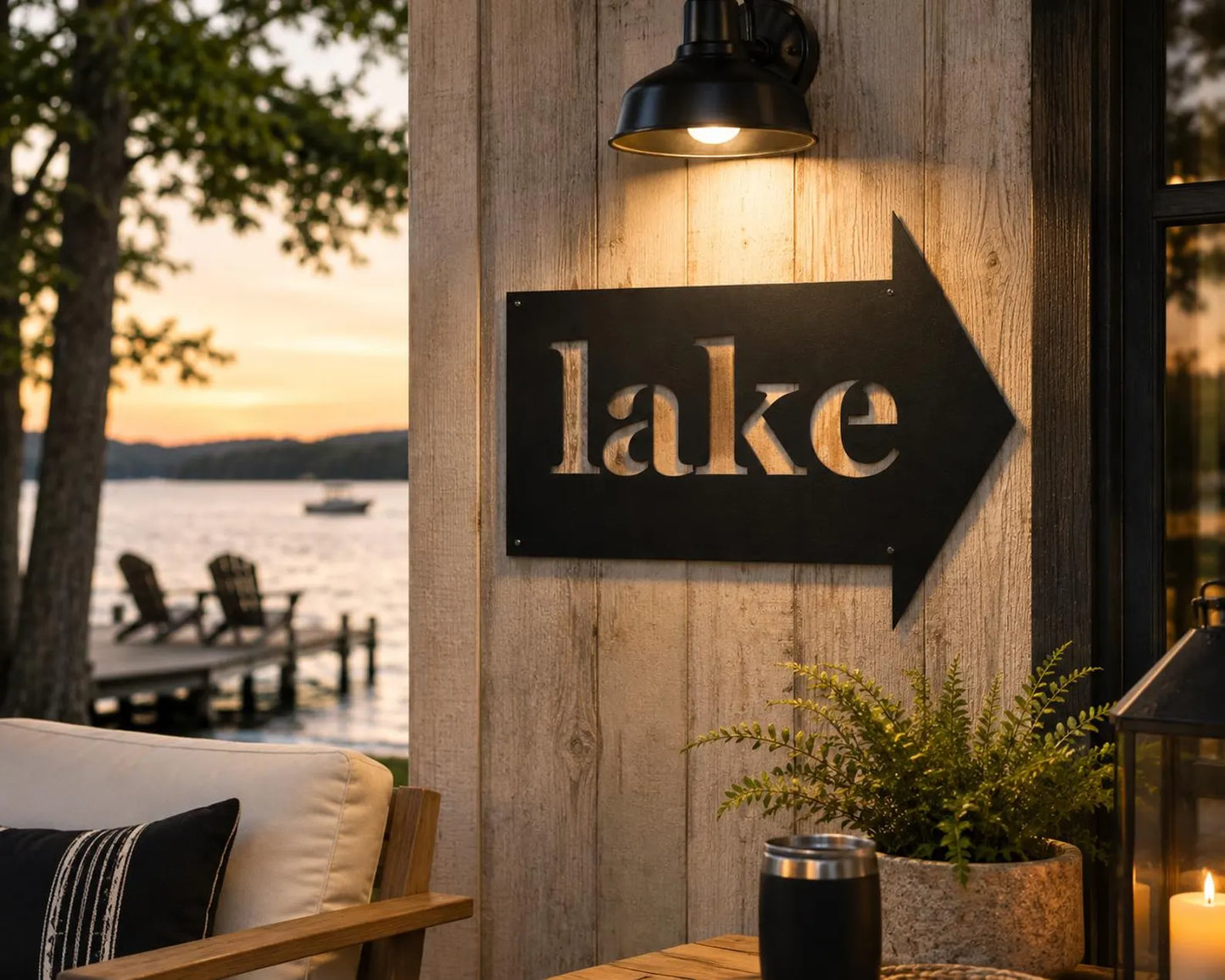 Lake Arrow Metal Sign, Lake House Directional Sign, Outdoor Lake Decor, Metal Lake Wall Art, Cabin Sign, Lake Gift
