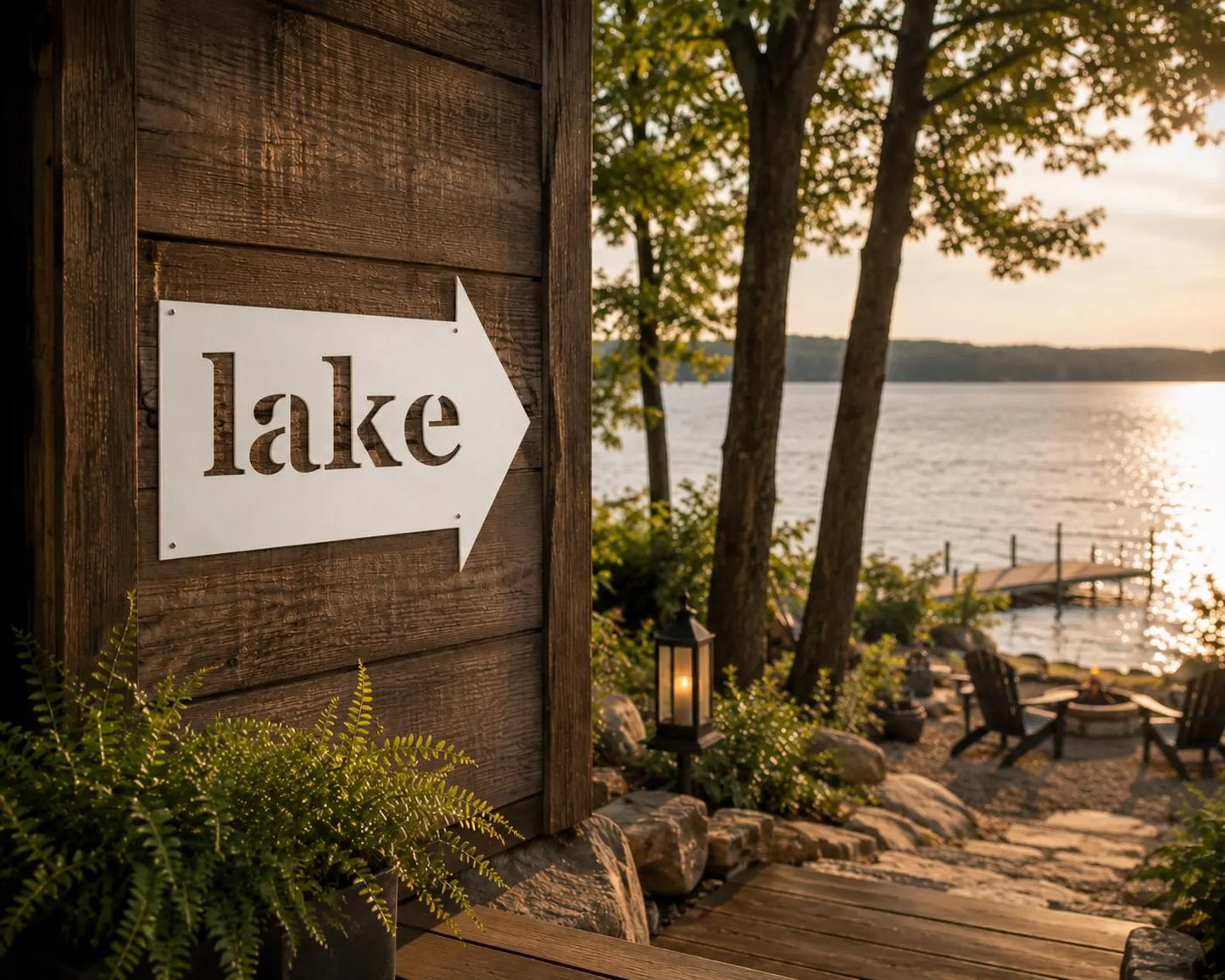 Lake Arrow Metal Sign, Lake House Directional Sign, Outdoor Lake Decor, Metal Lake Wall Art, Cabin Sign, Lake Gift