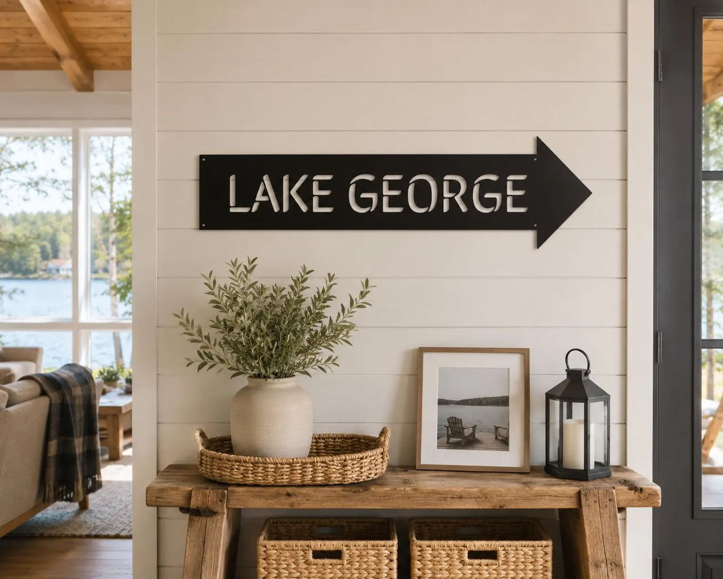 Personalized Lake Arrow Sign, Custom Lake Name Metal Sign, Lake House Decor, Directional Arrow Wall Art, Cabin Sign, Lake Gift