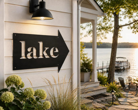 Lake Arrow Metal Sign, Lake House Directional Sign, Outdoor Lake Decor, Metal Lake Wall Art, Cabin Sign, Lake Gift
