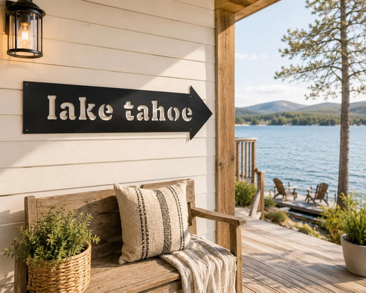 Personalized Lake Arrow Sign, Custom Lake Name Metal Sign, Lake House Decor, Directional Arrow Wall Art, Cabin Sign, Lake Gift